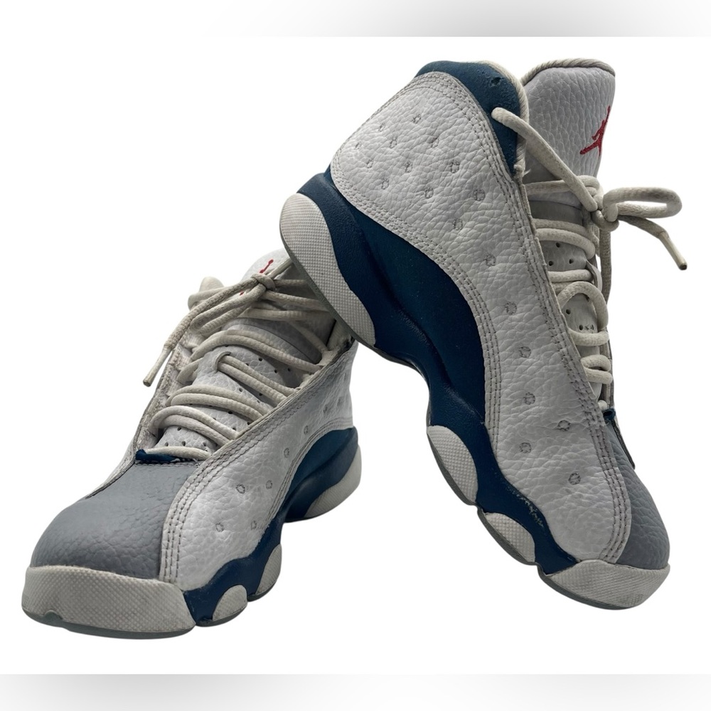 Kids Nike Air Jordan 13 Retro shoes size 1y white/gray/blue